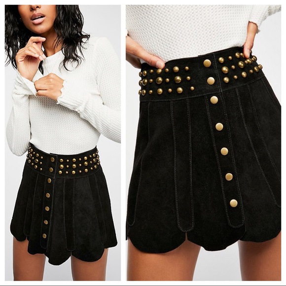 Understated Leather Dresses & Skirts - Understated Leather Studded Suede Mini Skirt
